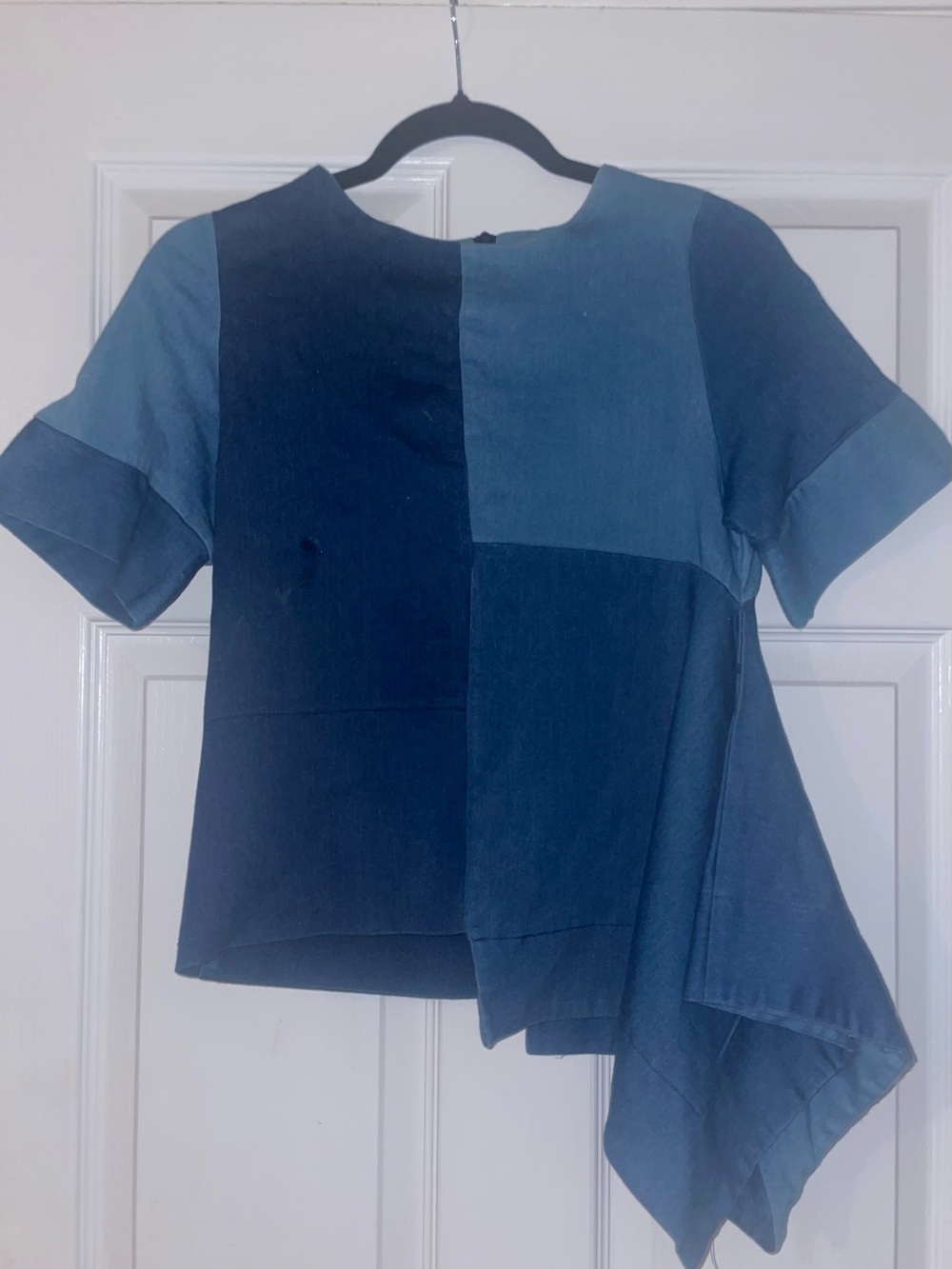 Gracia Blue Patchwork Asymmetric Top